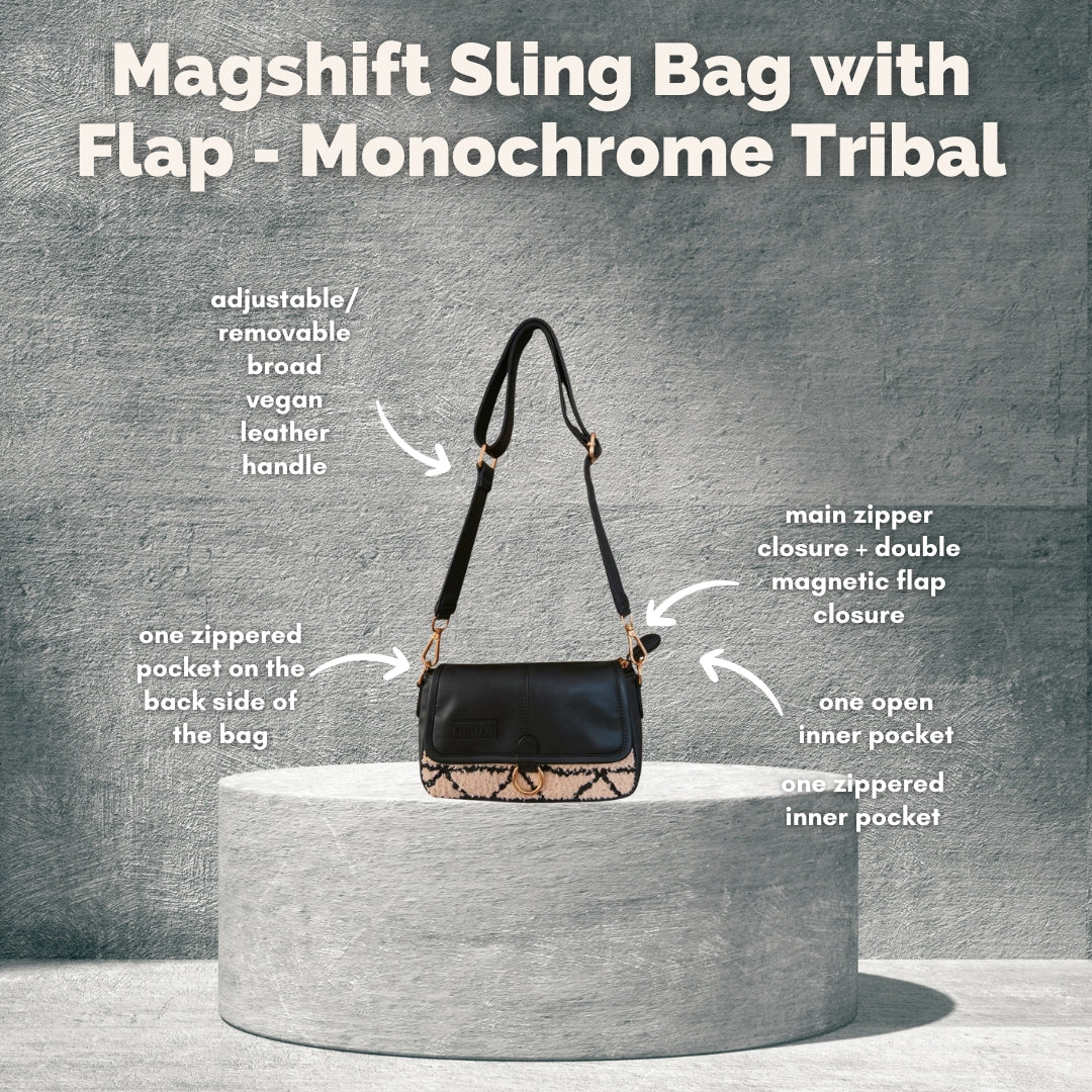 Magshift Sling Bag with Flap - Monochrome Tribal (Monochrome, vegan leather) - view 8