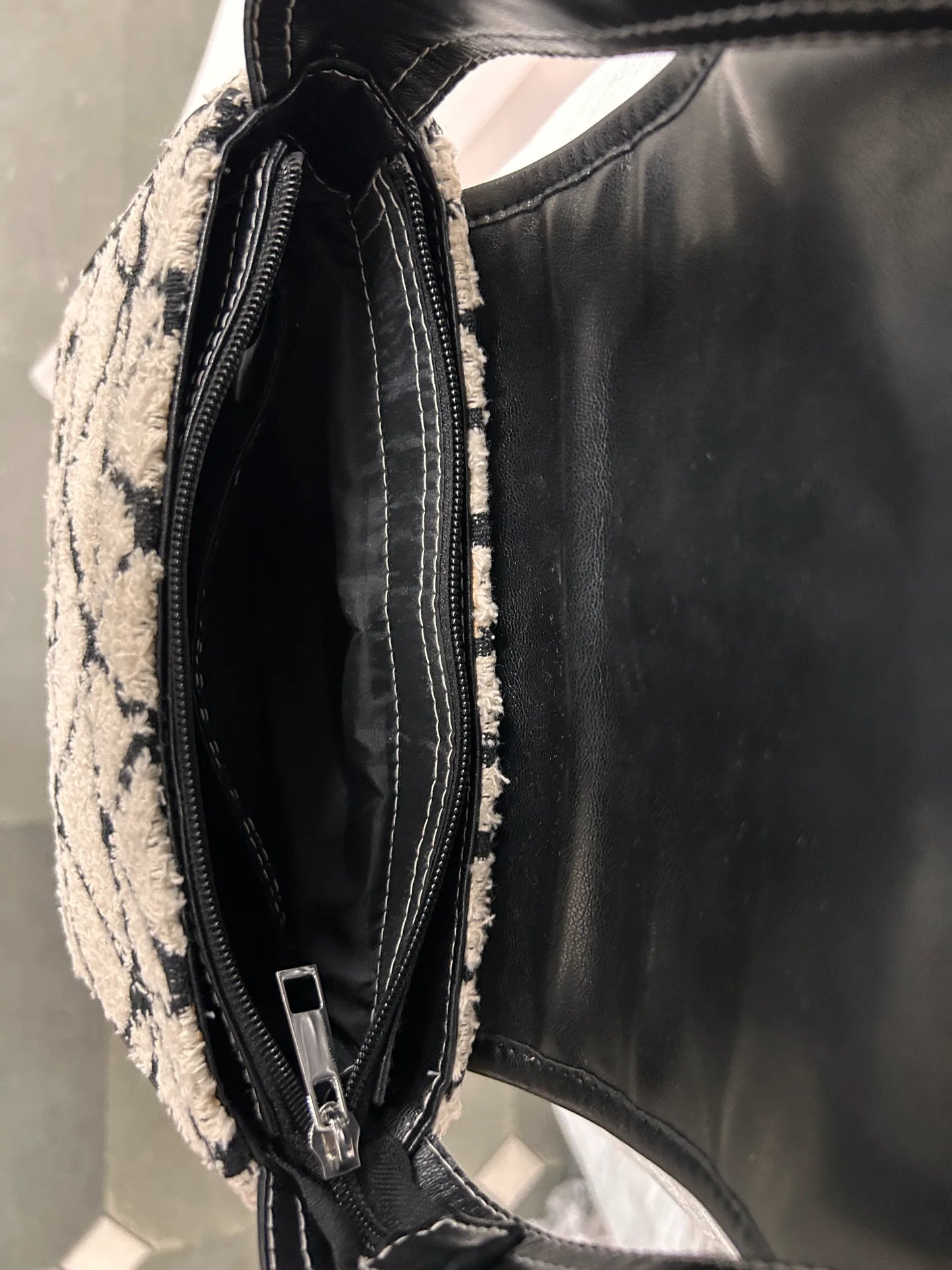 Monochrome Muse black and cream flap shoulder bag for women by METEAMO