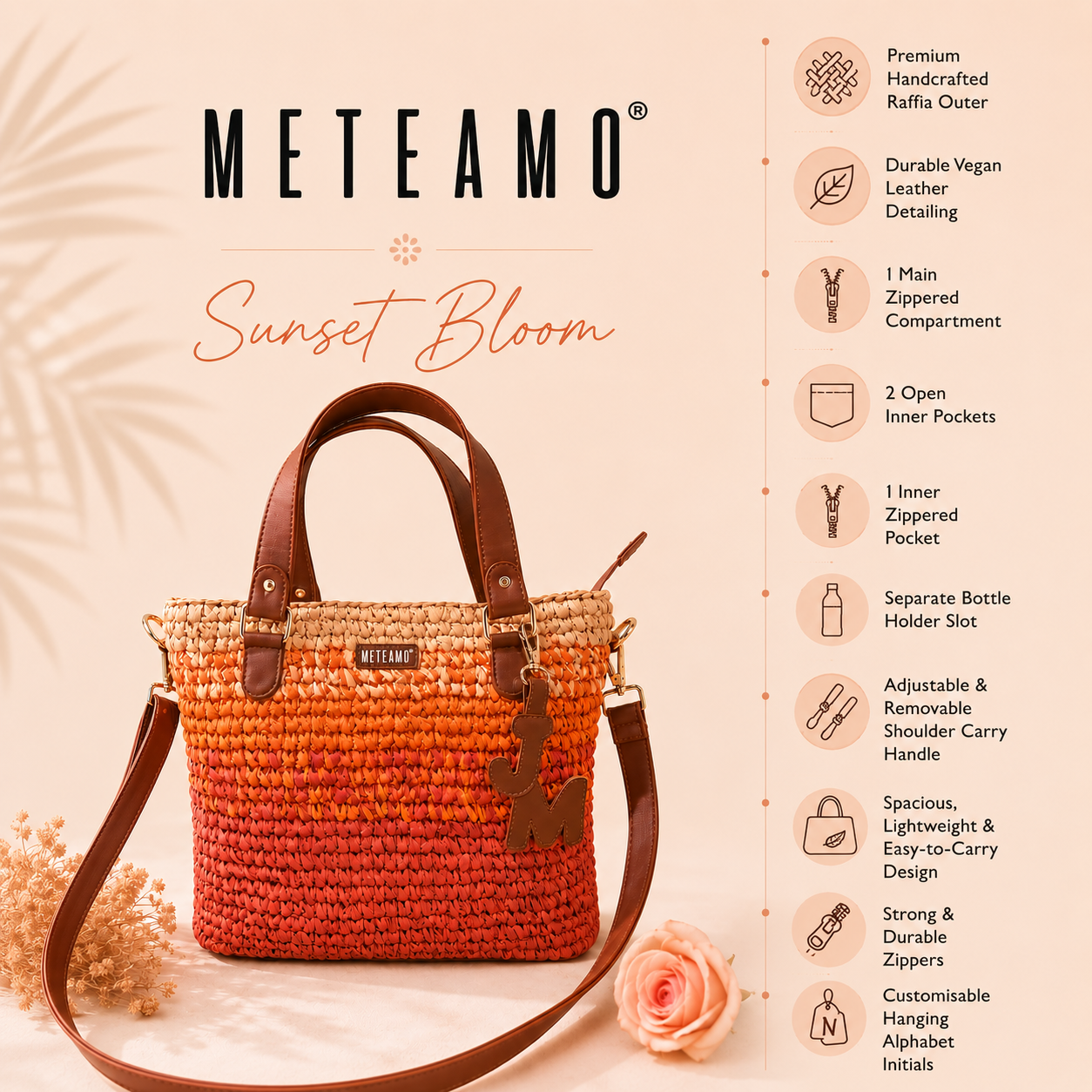 Sunset Bloom Raffia Tote Bag