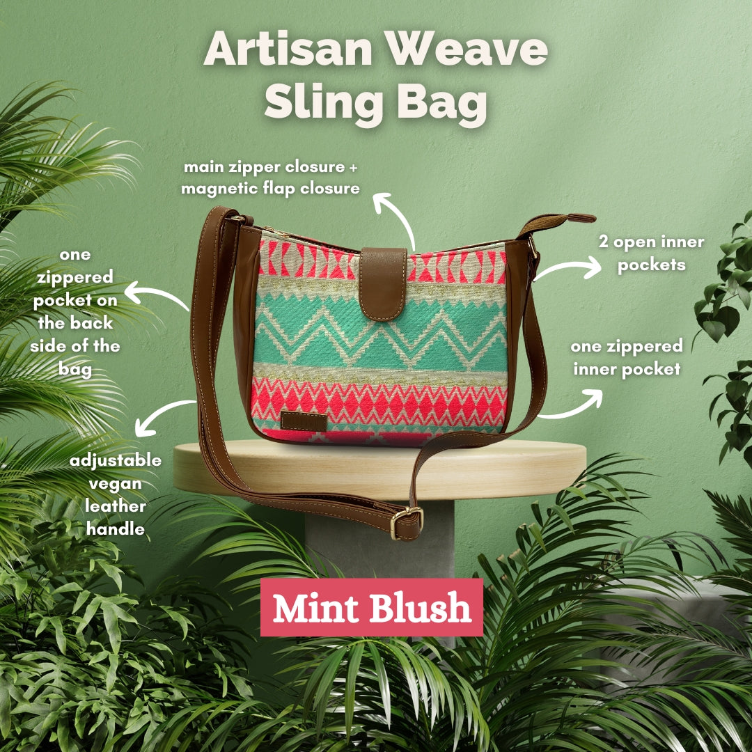 Artisan Weave Sling Bag - Mint Blush