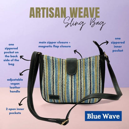 Artisan Weave Sling Bag - Blue Wave