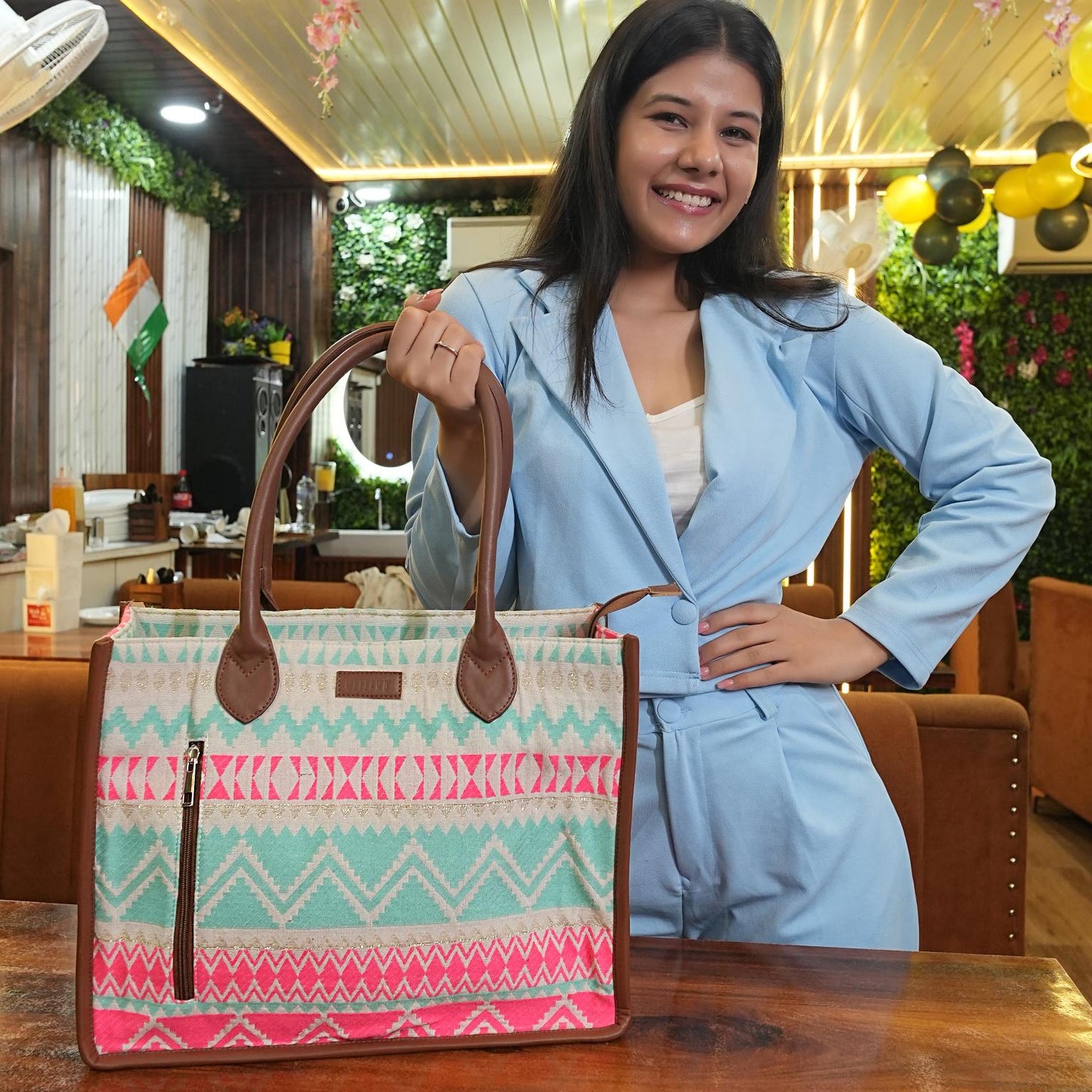 Artisan Weave Office Tote - Mint Blush