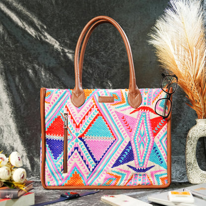 Rose Artisan Weave Handcrafted Office Tote for Women
