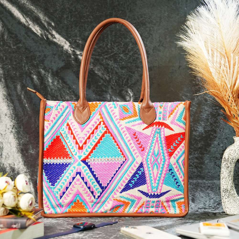 Rose Artisan Weave Handcrafted Office Tote for Women