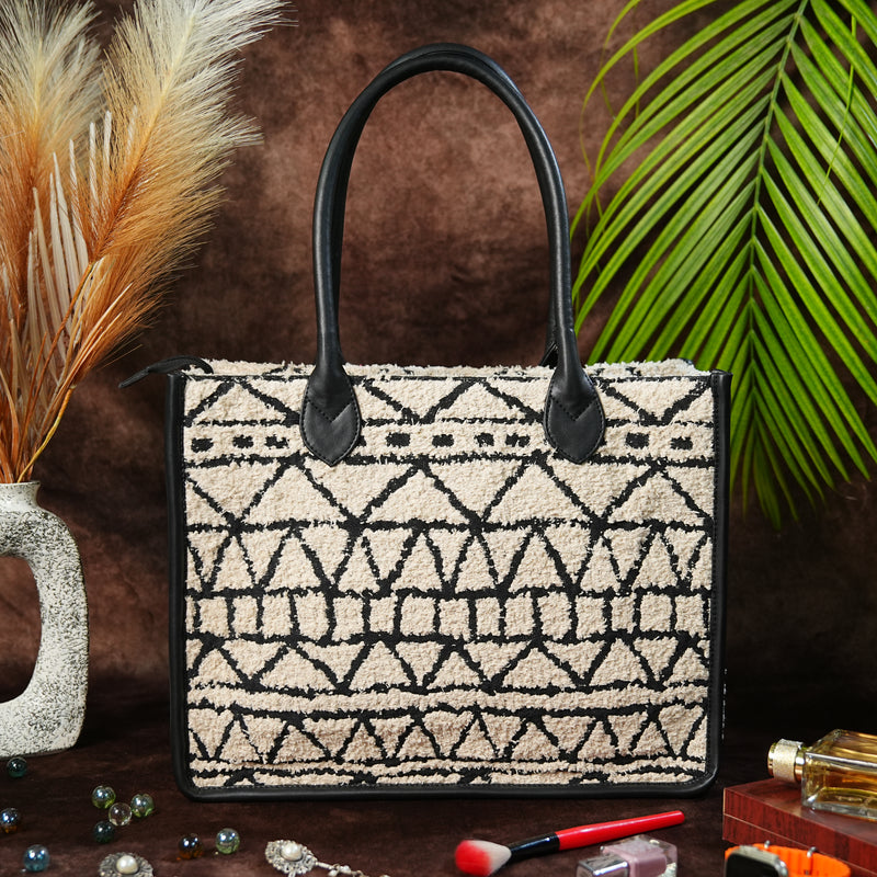 Artisan Weave Office Tote - Monochrome Tribal