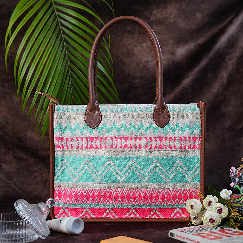 Artisan Weave Office Tote - Mint Blush