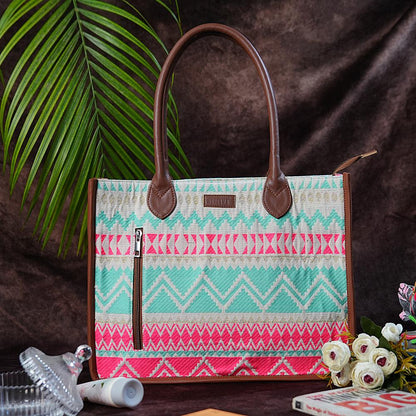 Artisan Weave Office Tote - Mint Blush