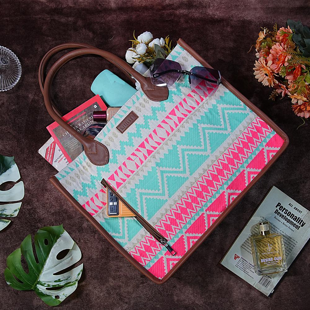 Artisan Weave Office Tote - Mint Blush
