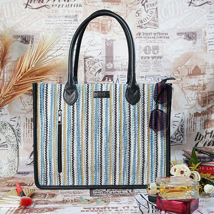 Blue Wave Artisan Weave Handcrafted Office Tote for Women