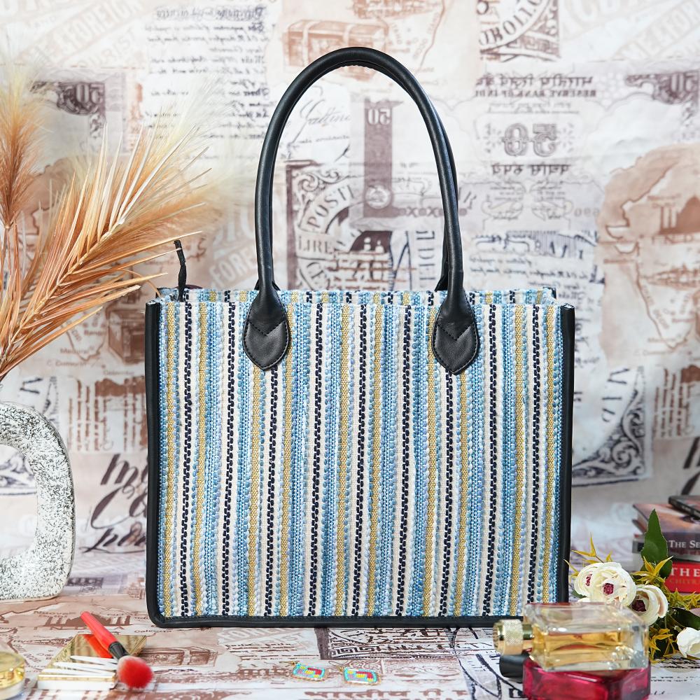 Blue Wave Artisan Weave Handcrafted Office Tote for Women