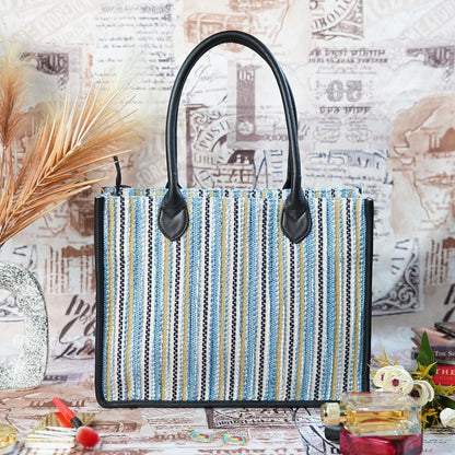 Blue Wave Artisan Weave Handcrafted Office Tote for Women