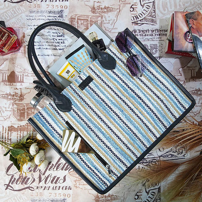 Blue Wave Artisan Weave Handcrafted Office Tote for Women