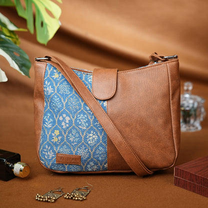 Blue Flowers Handcrafted Sling Bag for Women