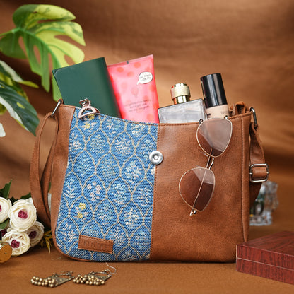Blue Flowers Handcrafted Sling Bag for Women