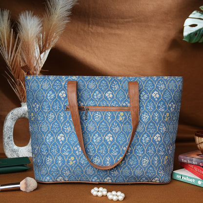 Blue Flowers - Office Tote Bag with Mini Pouch