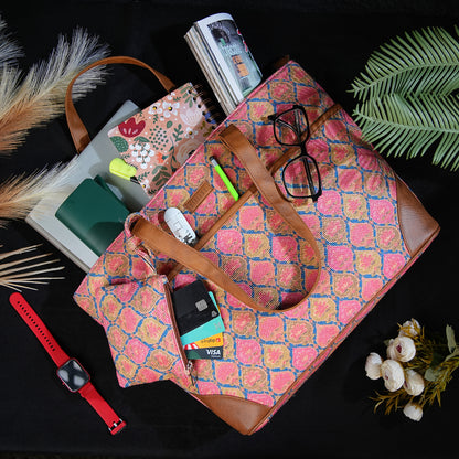 Ruhani Pink - Office Tote Bag with Mini Pouch