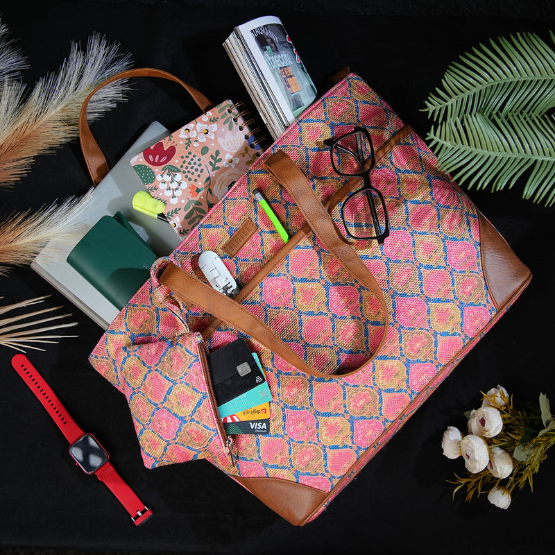 Ruhani Pink - Office Tote Bag with Mini Pouch