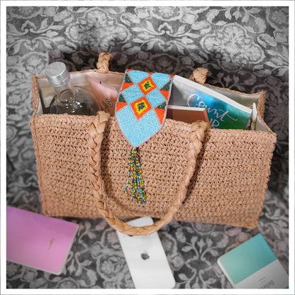 Daalin - Raffia Box Bag with Beaded Decorative Flap