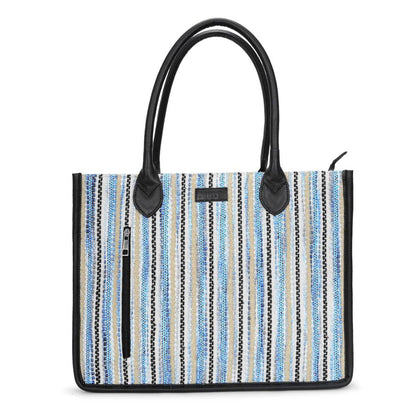 Blue Wave Artisan Weave Handcrafted Office Tote for Women