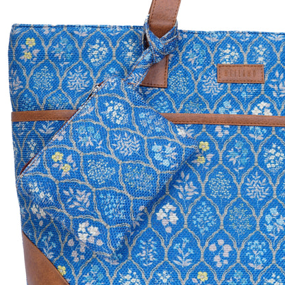 Blue Flowers - Office Tote Bag with Mini Pouch