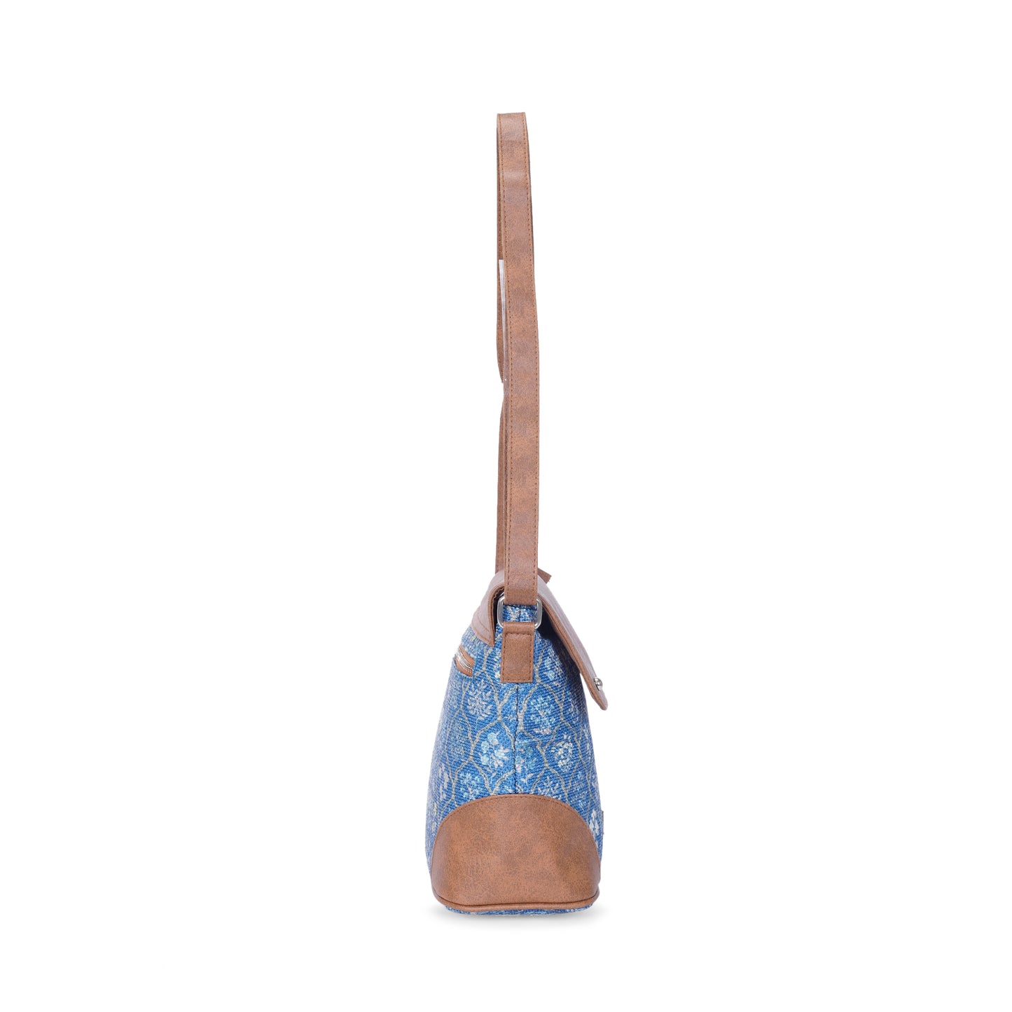 Sling Bag with Flap - Blue Flowers