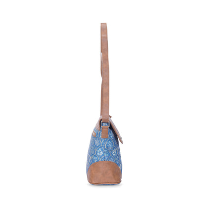 Sling Bag with Flap - Blue Flowers