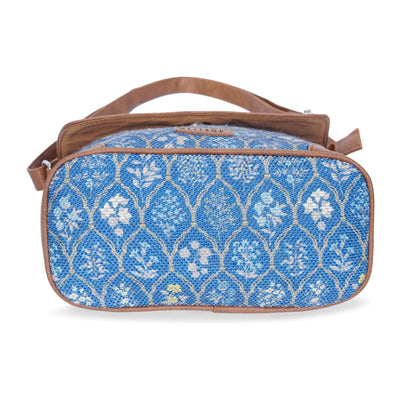 Sling Bag with Flap - Blue Flowers