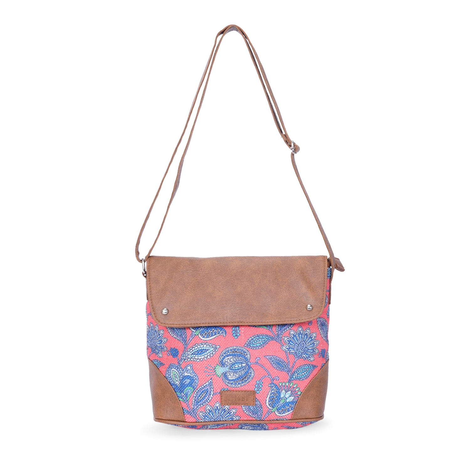 Sling Bag with Flap - Blue & White Flowers