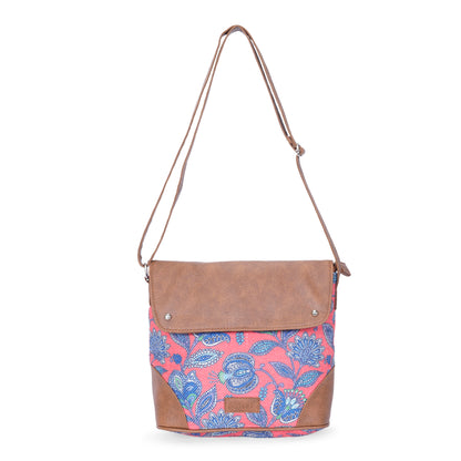 Sling Bag with Flap - Blue & White Flowers