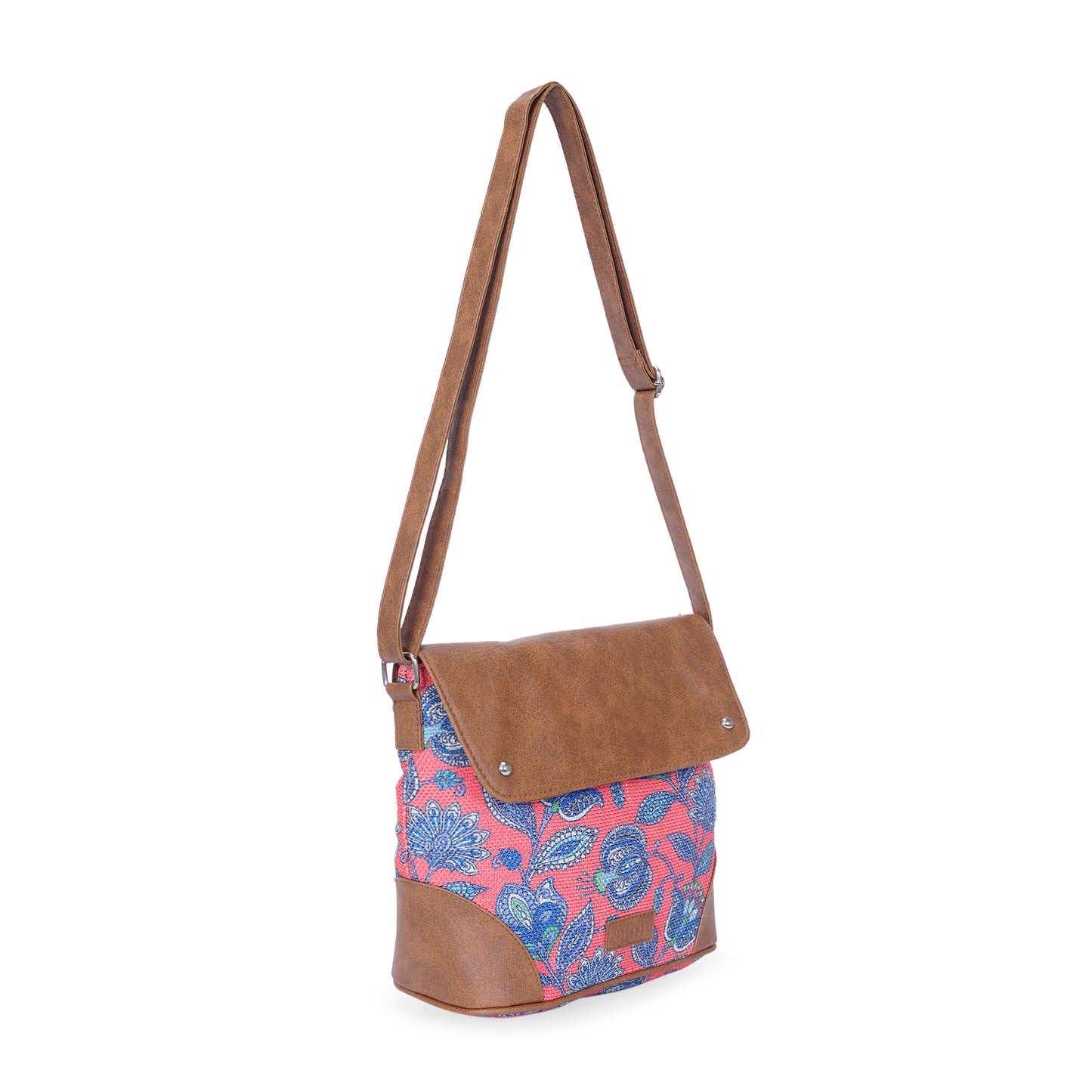Sling Bag with Flap - Blue & White Flowers