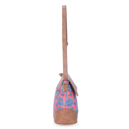 Sling Bag with Flap - Blue & White Flowers