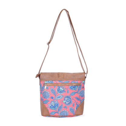 Sling Bag with Flap - Blue & White Flowers