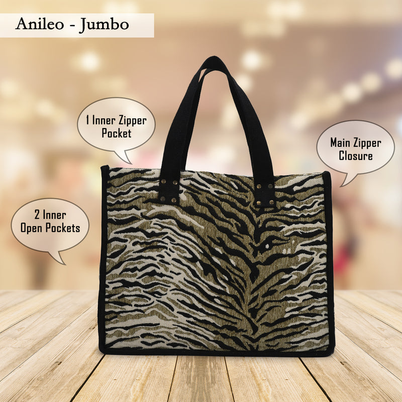 Anileo - Brown & Black Jacquard Jumbo Box Bag