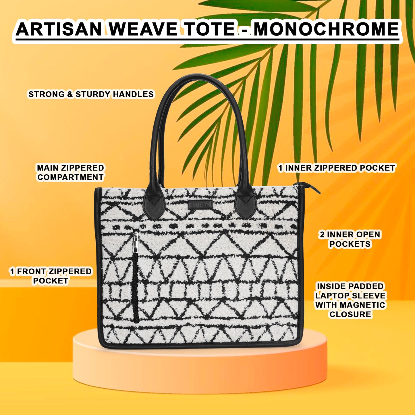 Artisan Weave Office Tote - Monochrome Tribal