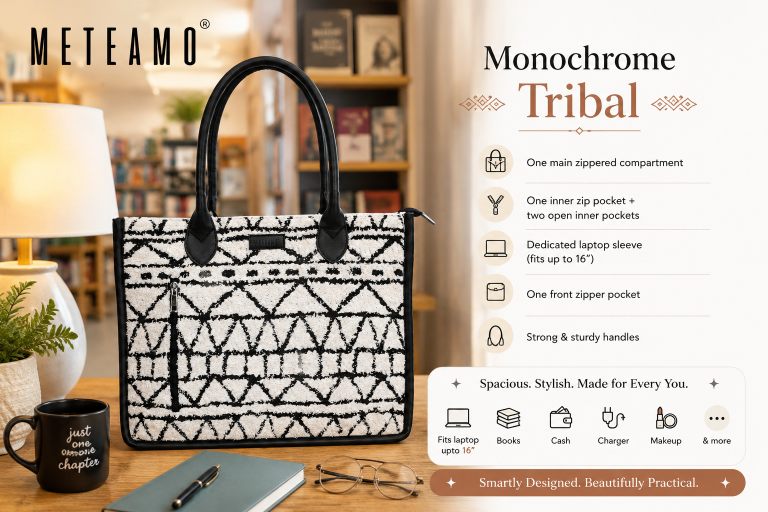 Artisan Weave Office Tote - Monochrome Tribal