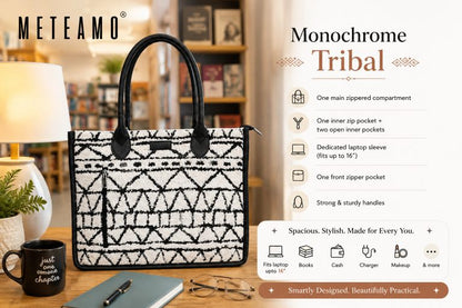 Artisan Weave Office Tote - Monochrome Tribal
