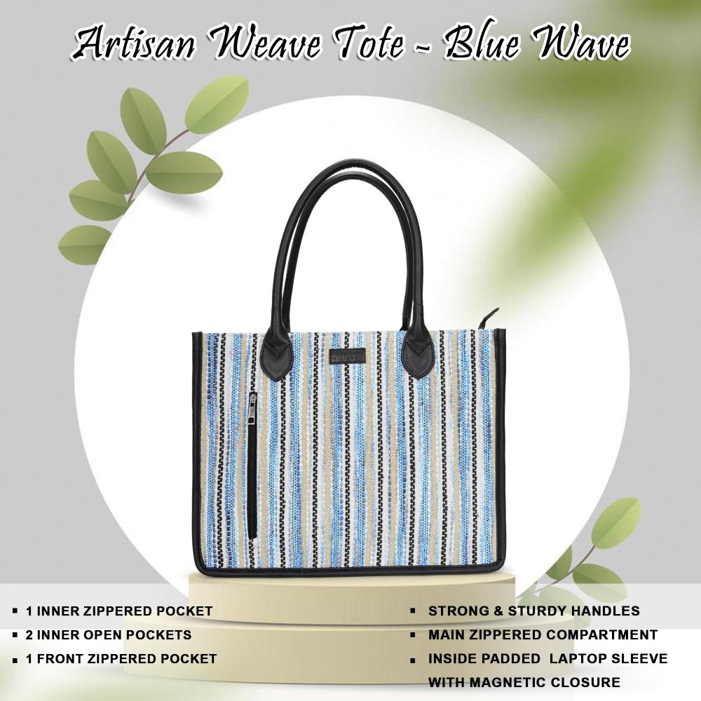 Blue Wave Artisan Weave Handcrafted Office Tote for Women