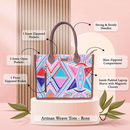 Rose Artisan Weave Handcrafted Office Tote for Women