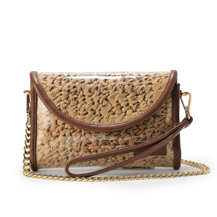 Golden Fold Raffia Flap Bag