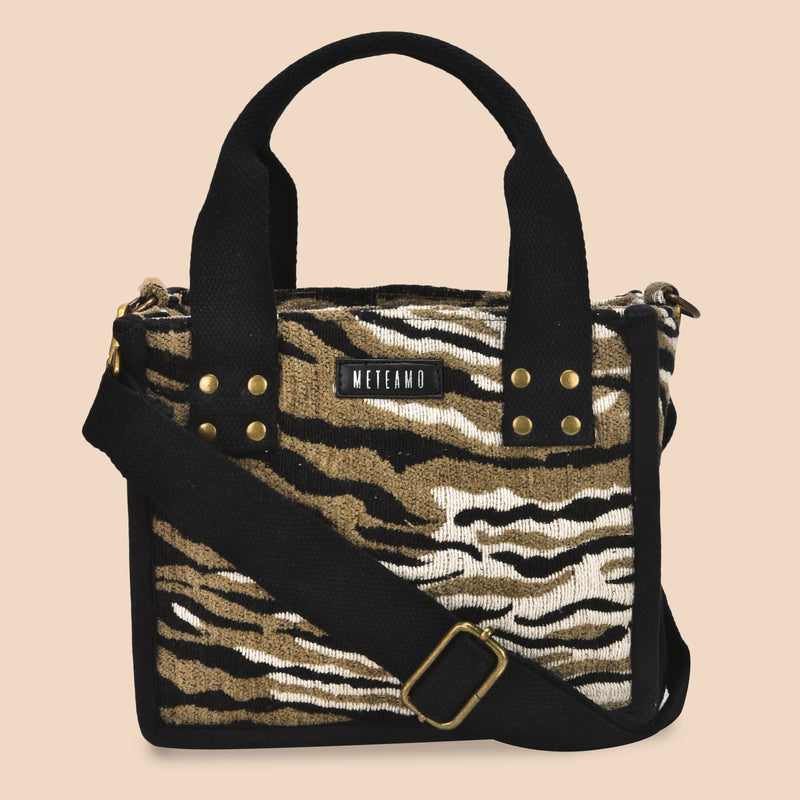 Anileo - Brown & Black Jacquard Box Bag - Small