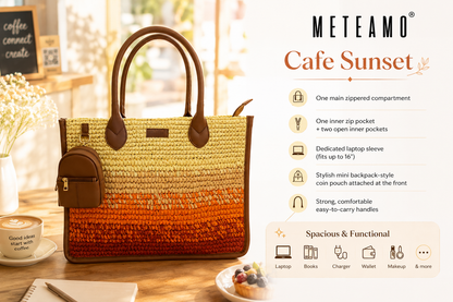 Cafe Sunset Handcrafted Raffia Office Tote for Women