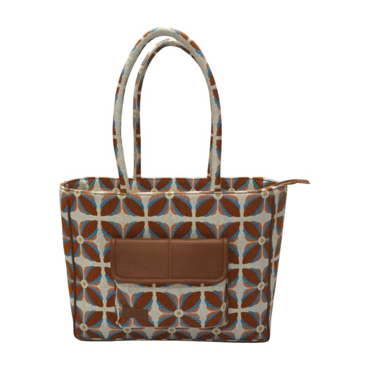 Vintage Petal Office Tote - Burnt Orange (with front pocket)