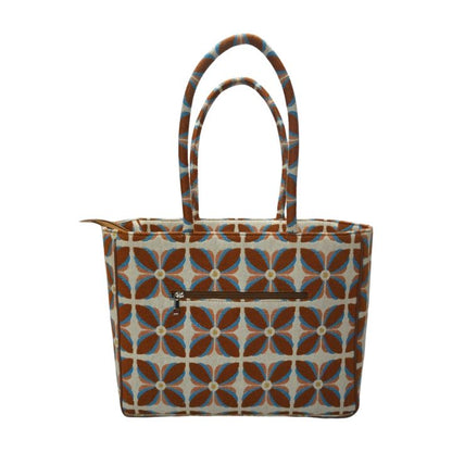 Vintage Petal Office Tote - Burnt Orange (with front pocket)
