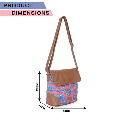 Sling Bag with Flap - Blue & White Flowers