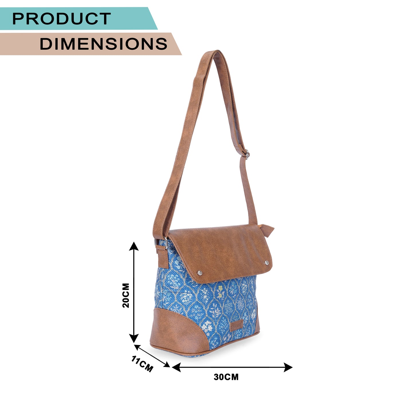 Sling Bag with Flap - Blue Flowers