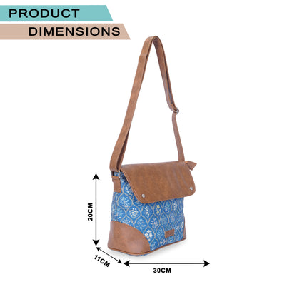 Sling Bag with Flap - Blue Flowers