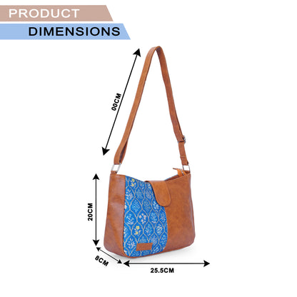 Blue Flowers Handcrafted Sling Bag for Women