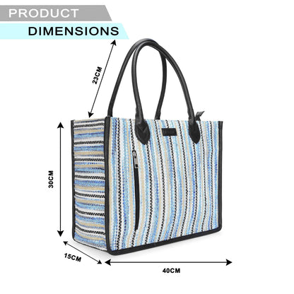 Blue Wave Artisan Weave Handcrafted Office Tote for Women