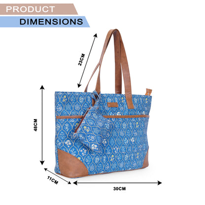 Blue Flowers - Office Tote Bag with Mini Pouch