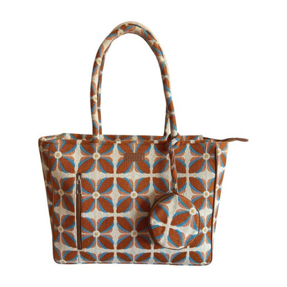Vintage Petal Office Tote - Burnt Orange (with hanging coin pouch)